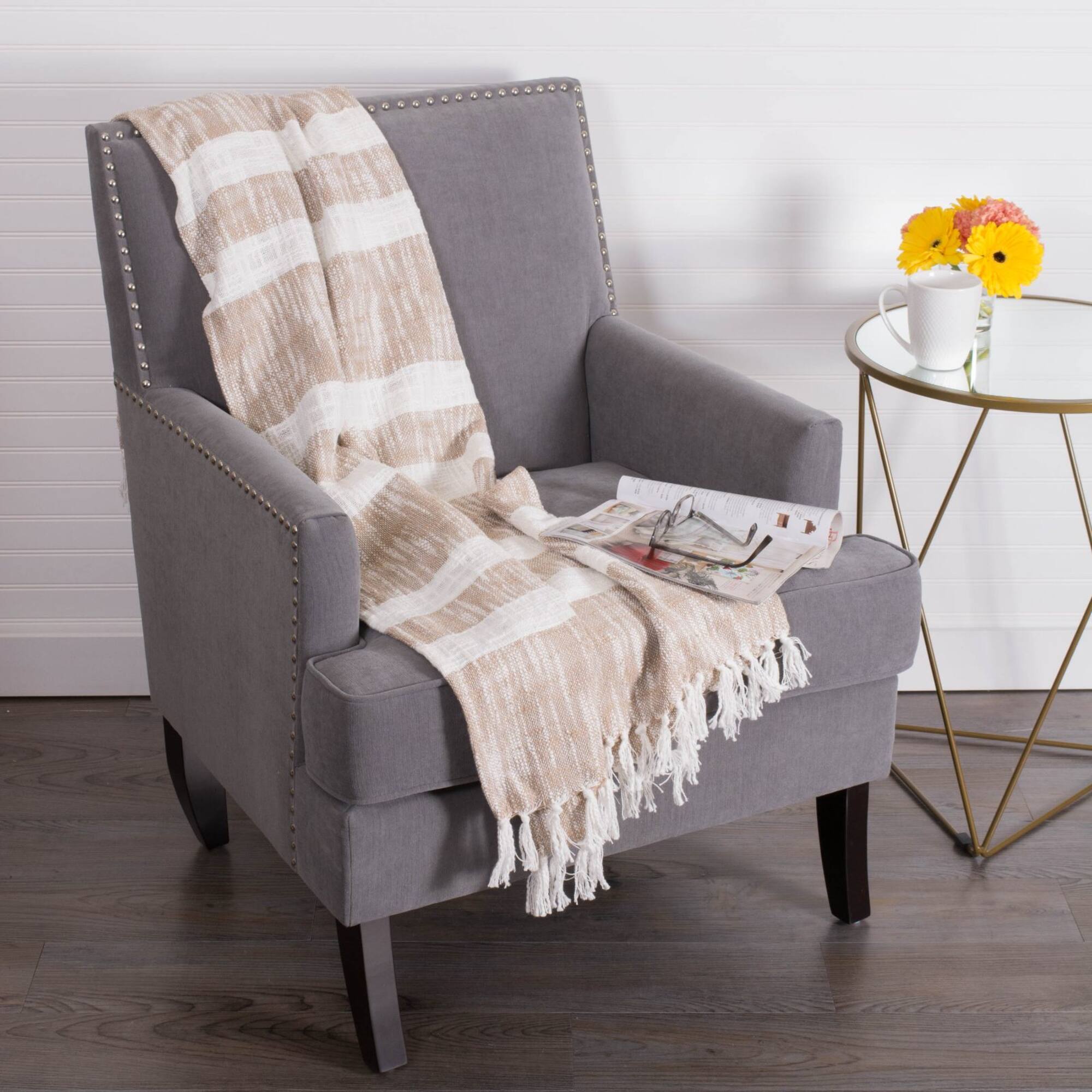 DII® Taupe Slub Stripe Throw